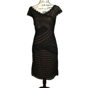 BLACK AND BEIGE TADASHI SHOJI DRESS WITH EYELASH…